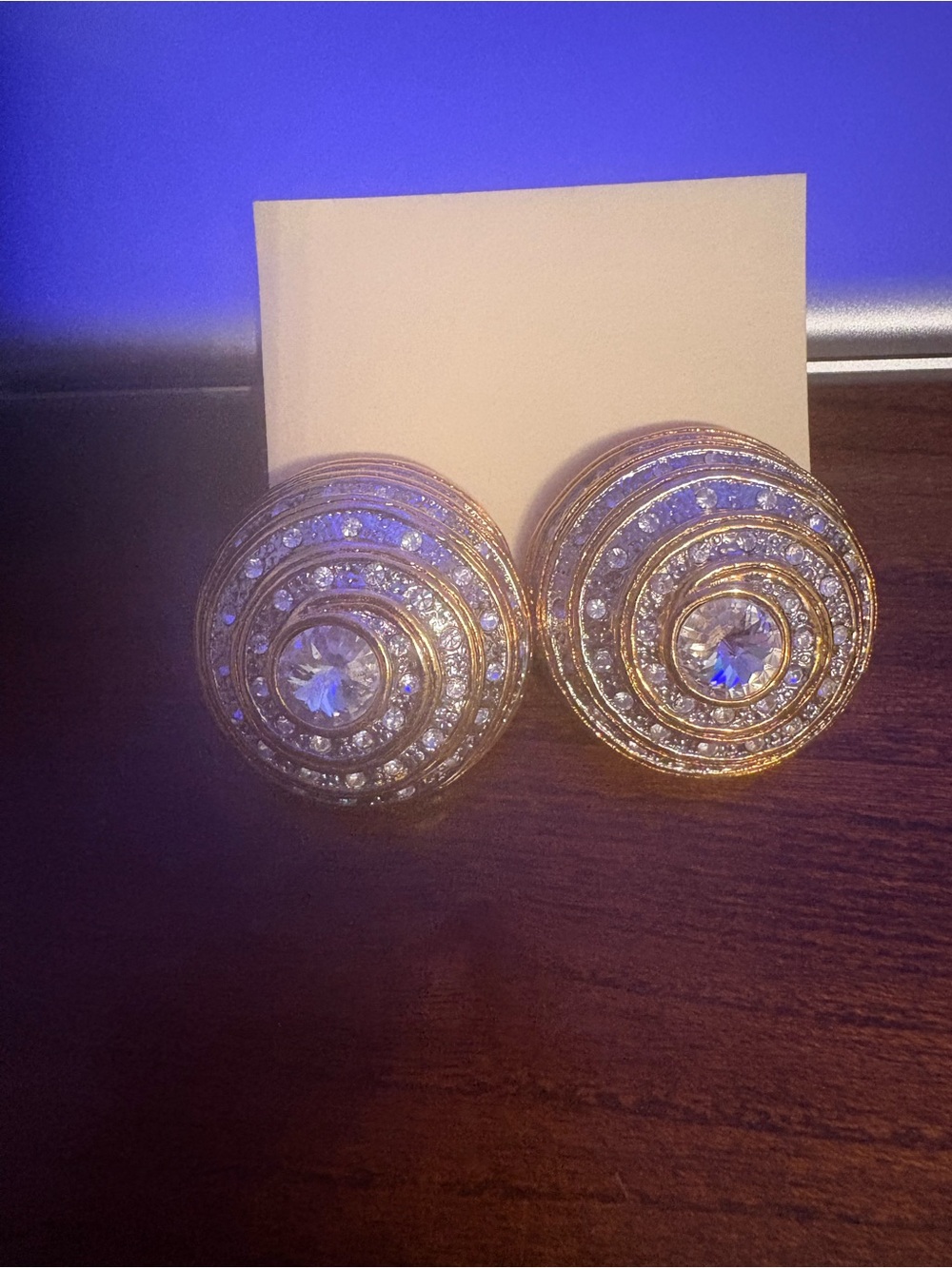 Vintage Gold Round Crystal Statement Earrings